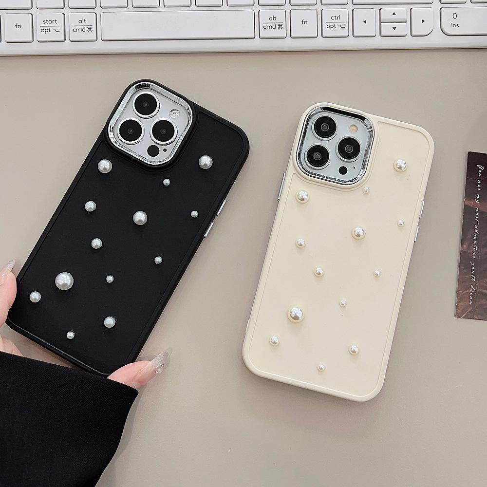 Three Dimensional Pearl 17 Apple Phone Case Iphone13 Simple 11 Electroplating 12 Light Luxury 15 Promax Suitable for X 16