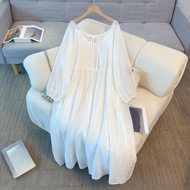 

This Is A New Large-sized Women s Dress for Autumn, Featuring A High-end, Light Luxury Solid Color with Straps and A Casual Style 2XL . білий