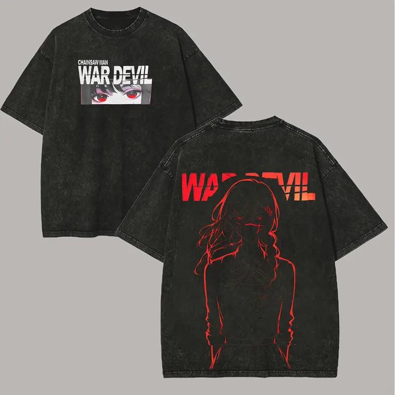 Makima Print T-shirt Anime Chainsaw Man Clothing Men Women Cotton Tshirts Retro Washed T Shirt Harajuku Unisex Oversized Tops