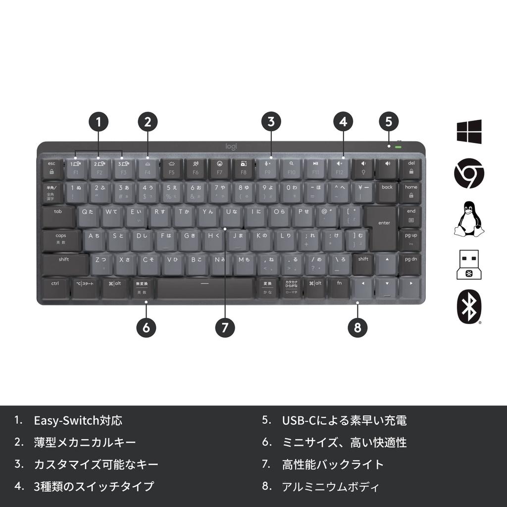 Teclado Mecânico Sem Fio Minimalista de Desempenho Logitech KX850CT MX MECHANICAL MINI Tátil Eixo Marrom Sem Teclado Numérico Sensação de Digitação Silenciosa Especialmente