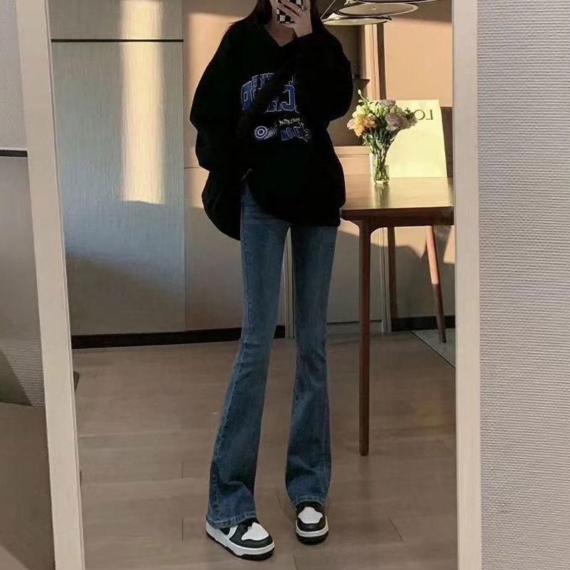 Petite Women s Blue-Gray High-Waisted Bootcut Flare Jeans, Slim Fit, Stretchy, Floor-Length, Perfect for Spring and Autumn Extra Small сине серый