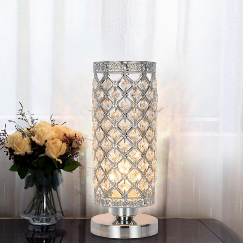 Modern crystal table lamp in silver shade night lamp for bedroom in living