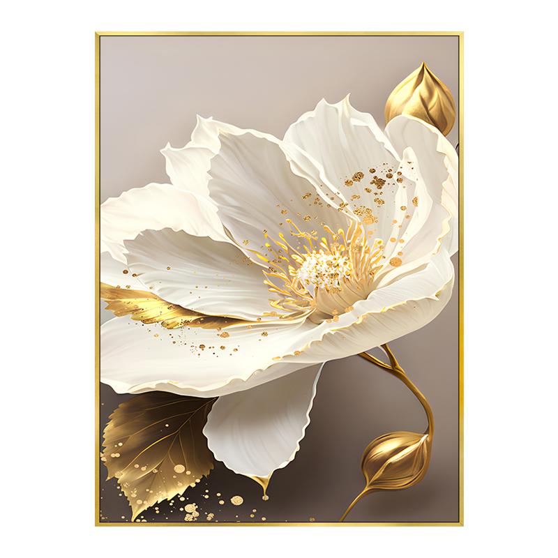 Zlatý list Bílé kvetoucí květiny Plakát Dekorativní obrazy Obrazy na plátně Nástěnné obrazy Obývací pokoj Moderní ložnice Domácí dekorace Interiér
