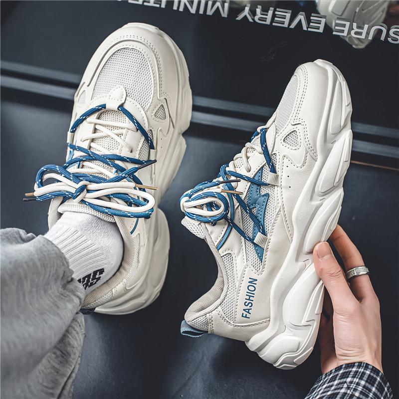 

Fashion Spring Men s Shoes New Breathable Mesh Sports Shoes Men s Trendy All-match Thick-soled Casual Running Trendy Men Shoes 39 белый