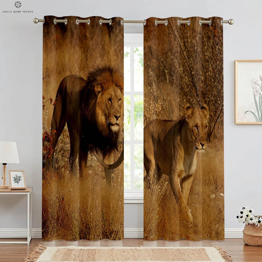 Decorative Tiger and Forest Animal 3D Printing Curtains Suitable for Bed Room Living Room Study Room 2 PCs High Quality