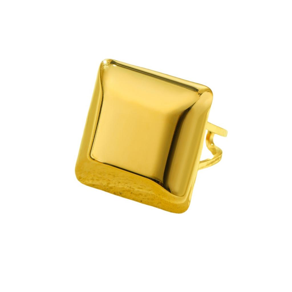 GEMCHIC Women's Square Geometric Open Adjustable Gold Plated Stainless Steel Ring