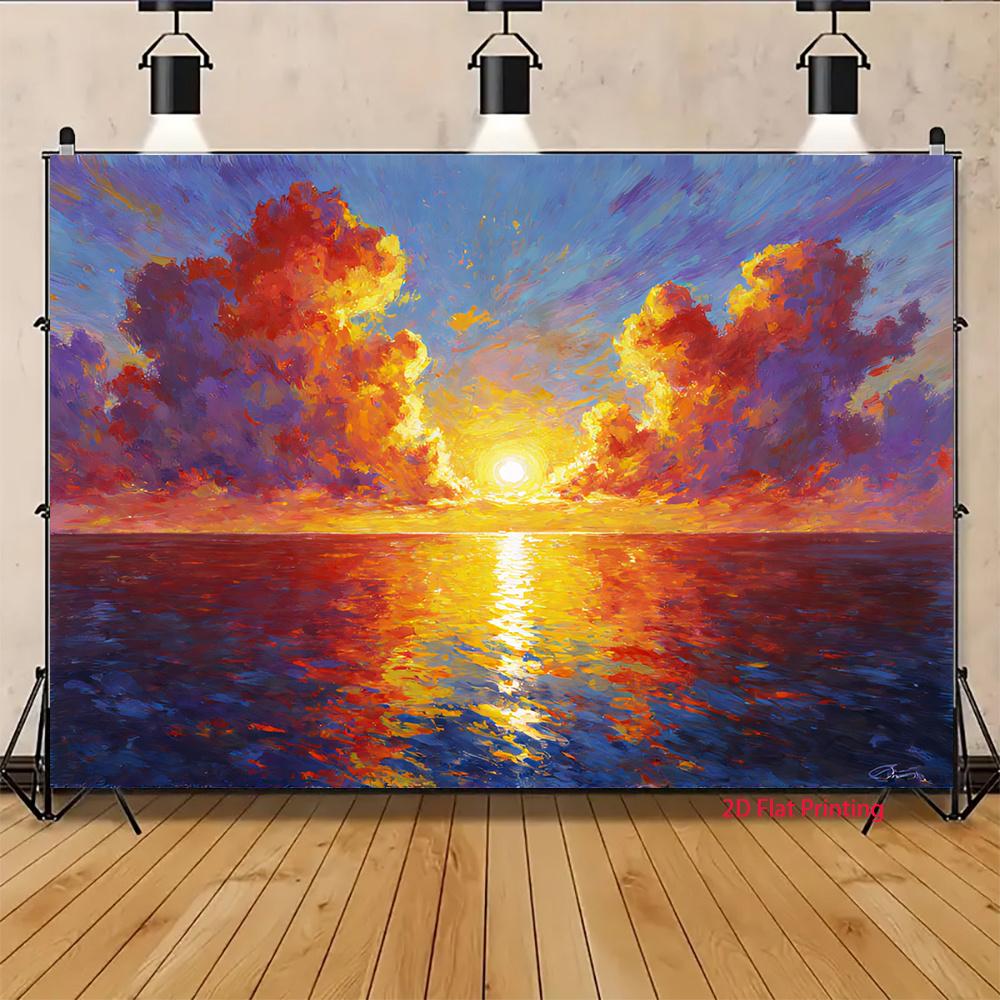2D, 1-piece Design - Sunset Sea Sky Pattern, Suitable for Party Photography Events and Room Decoration