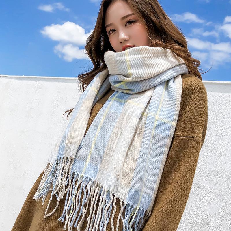 New Korean-Style Plaid Scarf: Warm, Thickened Autumn/Winter Shawl for Women & Students - Cute Internet Celebrity-Inspired Neck Warmer