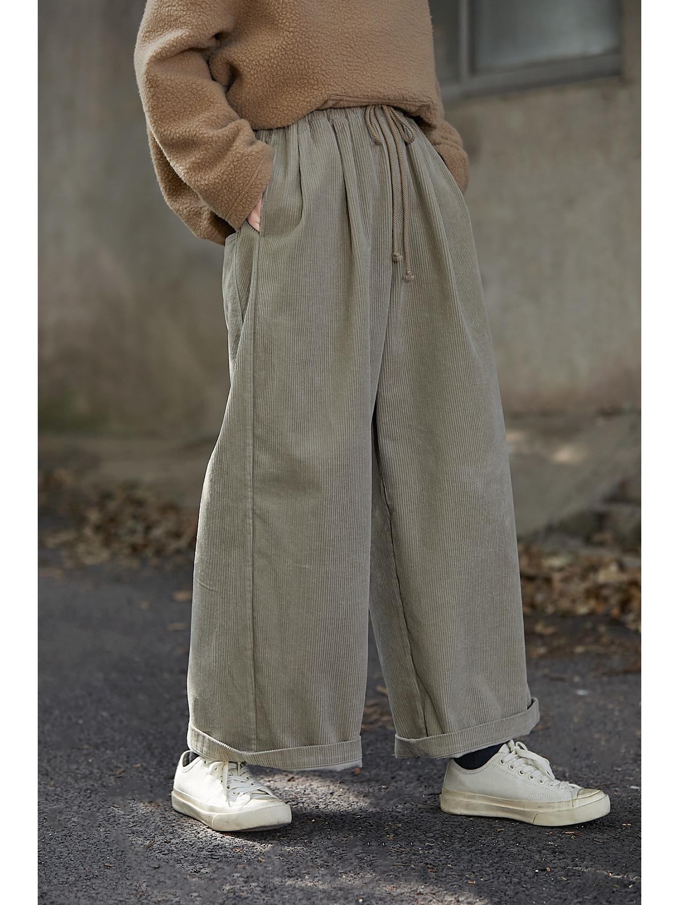

Viridian Corduroy Women s Casual Retro Elastic Waist Trousers Large виридийский
