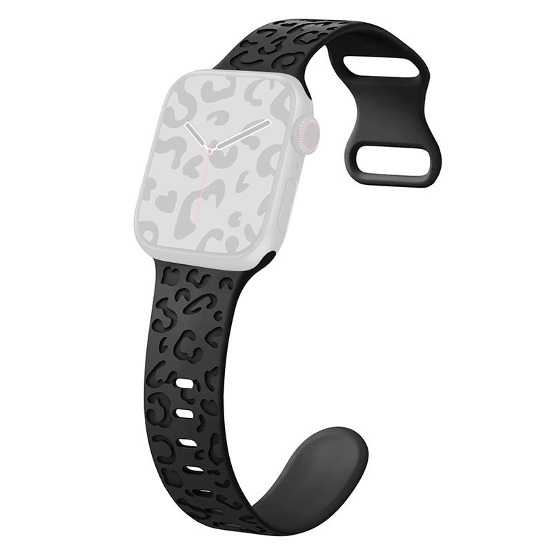 

For Apple Watch Series 10 46mm/Ultra 2 Ultra 49mm/Series 9 8 7 45mm/6 5 4 SE (2023) SE (2022) SE 44mm/3 2 1 42mm Silicone Leopard Pattern Watch Strap Black