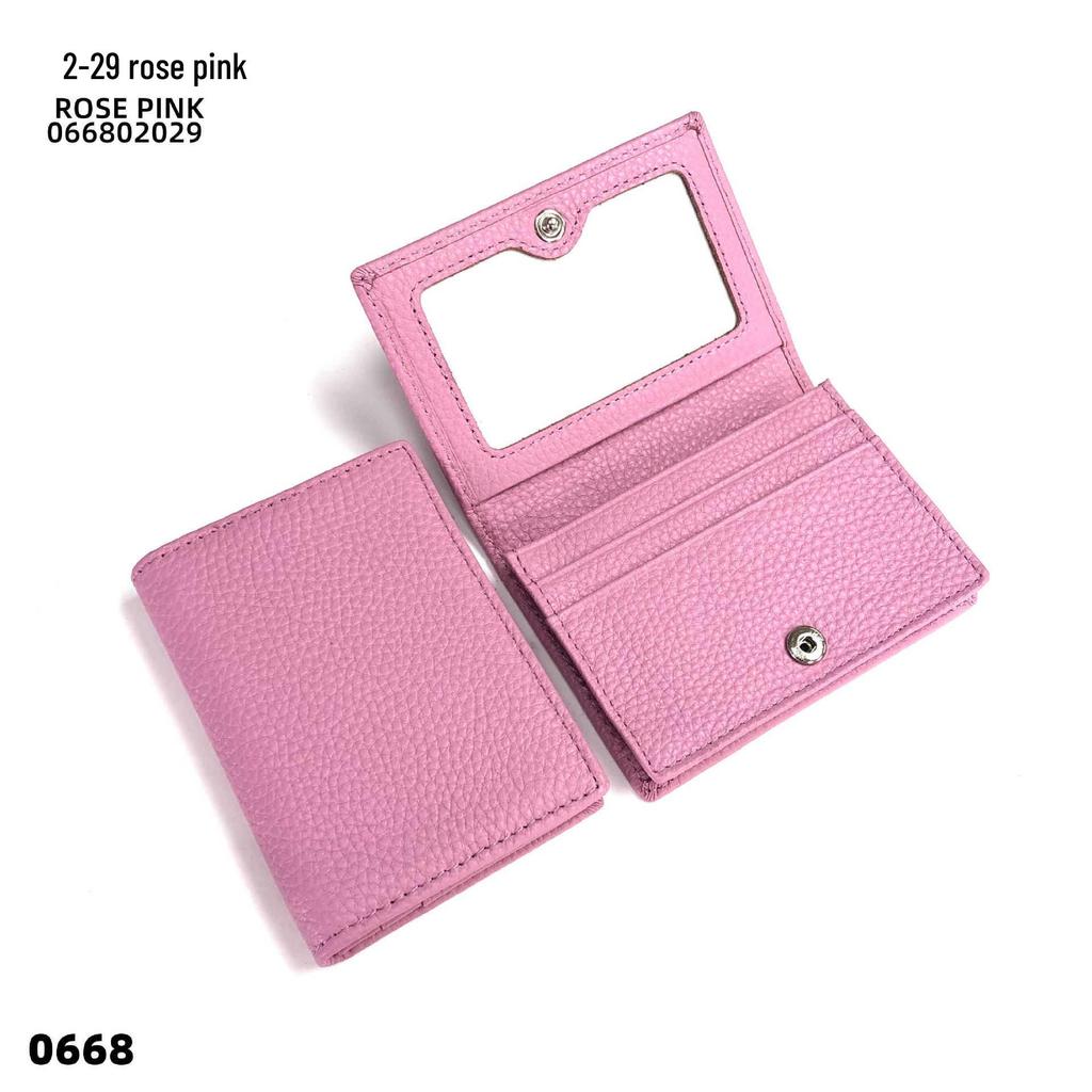 Premium Leather Card Holder: Unisex Cowhide Business Case with Mirror Window, Snap Closure & Coin Purse.