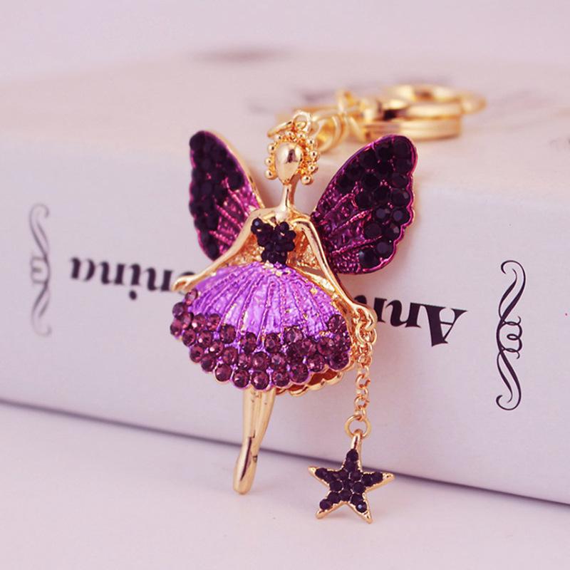 Creative Angel Girl Rhinestone Keychain with Diamond-Studded Ballet Pendant