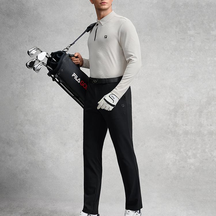 Fila Golf Series Fashion Sports Casual Stretch Comfortable Solid Color Knit Long Sleeve Polo Shirt Men Tops A11M545201FGY