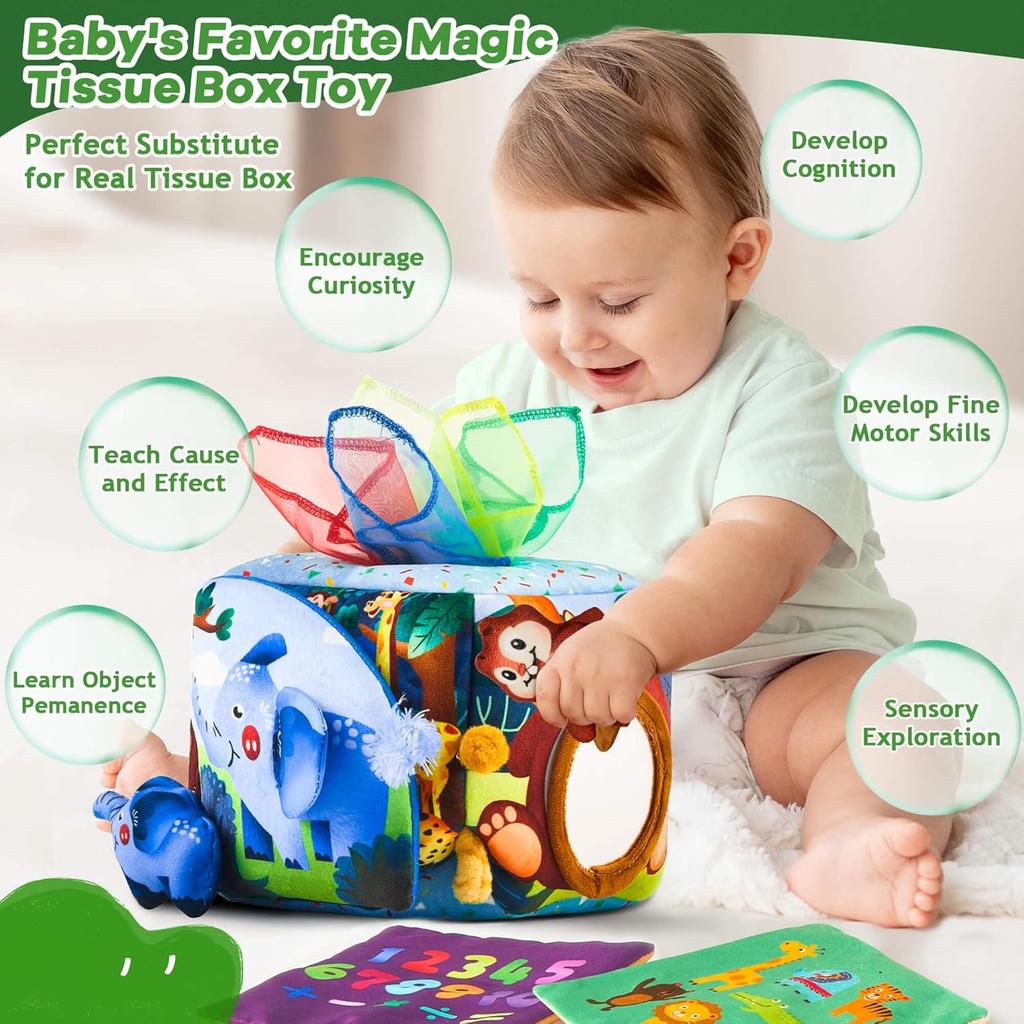 Baby Toys 6-12 Months - Montessori Toys for 6 Month Old Sensory Toys Baby Tissue Box Toy 6 7 8 9 12 18 Month Old Baby Must Haves Development Learning