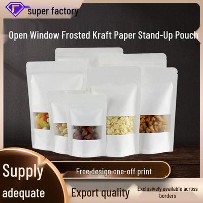 White Kraft Self-Sealing Stand-Up Pouch with Frosted Window for Nuts and Dried Fruits