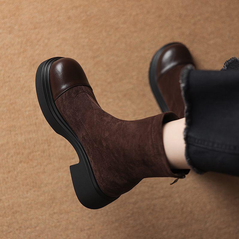 Krazing Pot Microfiber Autumn Winter Shoes Platform Super Size Motorcycle Boots Square Toe Keep Warm Zipper Size 44 Ankle Boots