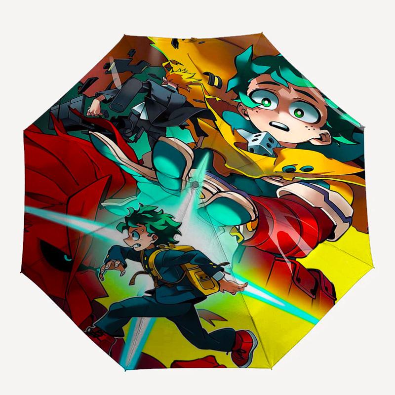 1pc My Hero Academia: Izuku Midoriya & Katsuki Bakugo Outdoor Umbrella - Automatic Opening/Closing, Portable 3-Fold Design with 8-Rib Iron Frame - Per