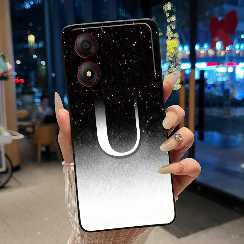 New Design Letter Flower Pattern Soft Silicone Black Phone Case For ZTE Blade A34 4G Anti-scratch Shell ZTE Blade A34 4G Casing