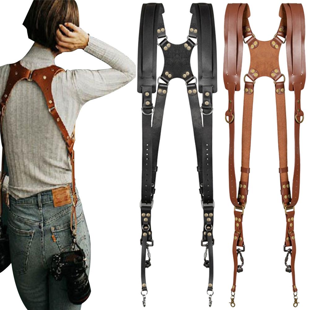 Vintage Leather Camera Strap Adjustable Double Shoulder Camera Harness Strap DLSR LSR Photography Accessories for Canon Nikon