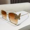 Luxurious Oversized Square Shape Rhinestone Butterfly Metal for Women Sunglasses Brand Design Men Sunglass Street Style Glasses UV400