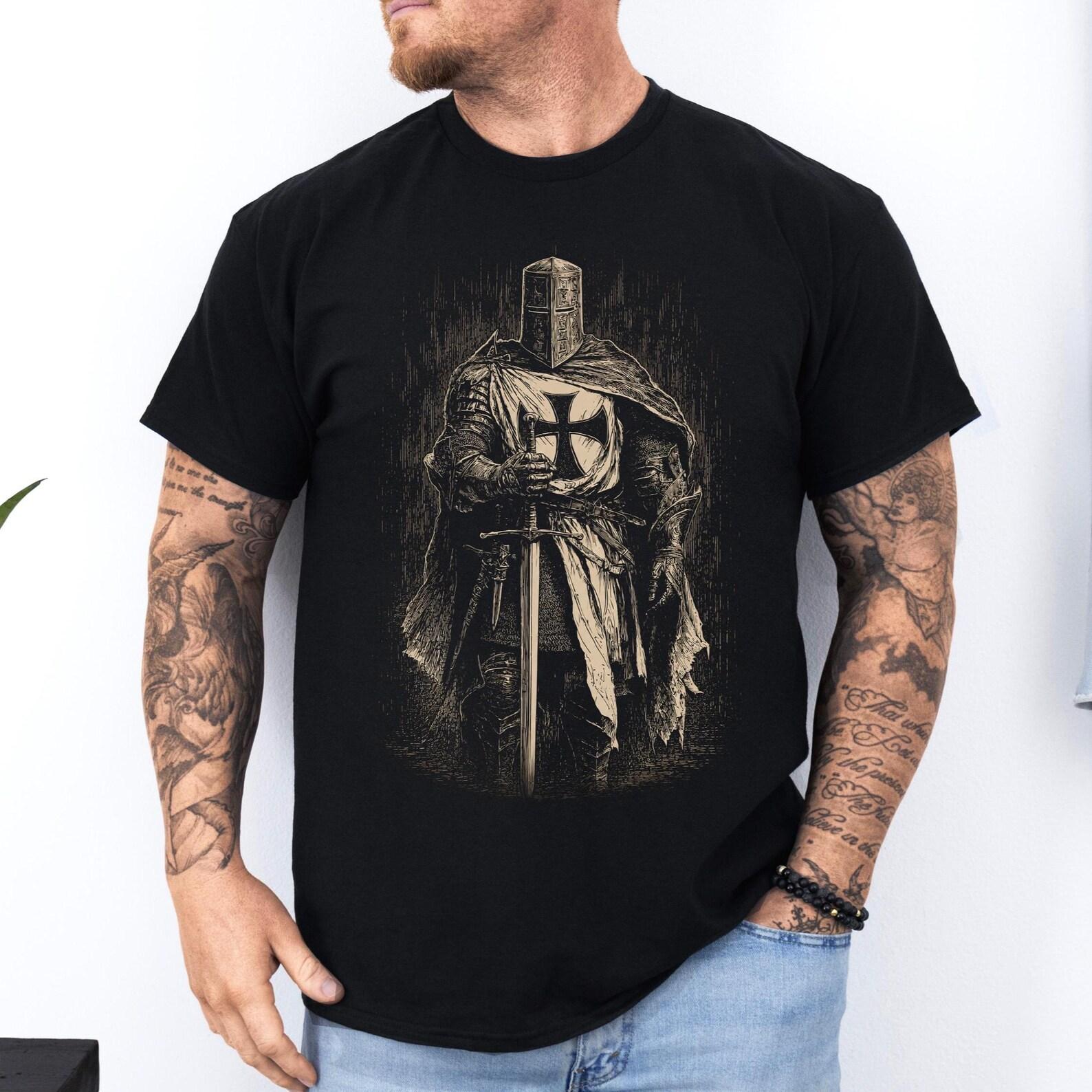 Templar Knight T Shirt: Medieval Crusader Shirt | Gothic Warrior Unisex Tee | Middle Ages History Lovers Gift | Dark Fantasy Knight Shirt S