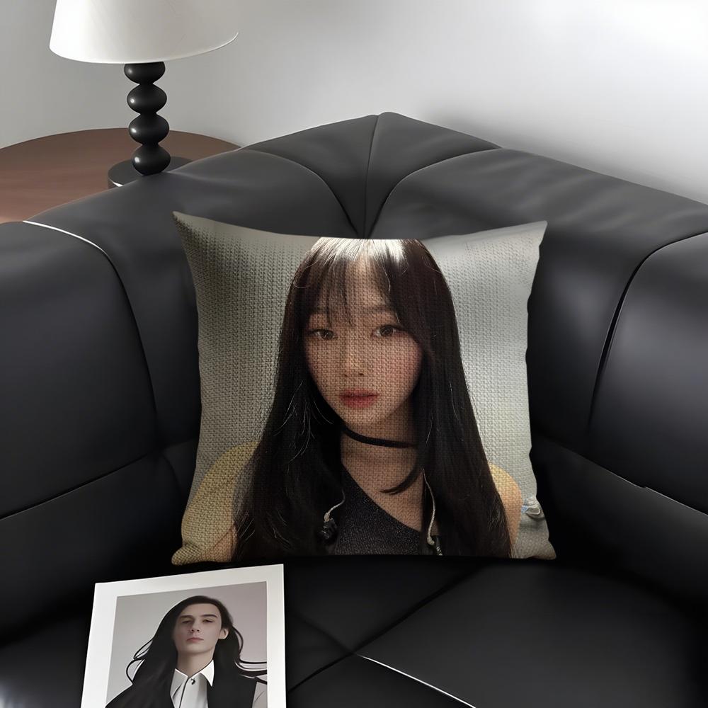 A-Aespa Korean Group Cushion Cover Natural Linen Organic Fabric Double-Sided Printing Sofa Home Decor Gift Pillow Case