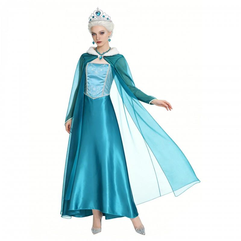 Elsa Costume Dress With Cape Women Cosplay Halloween Party Fancy Outfit Size S-4XL