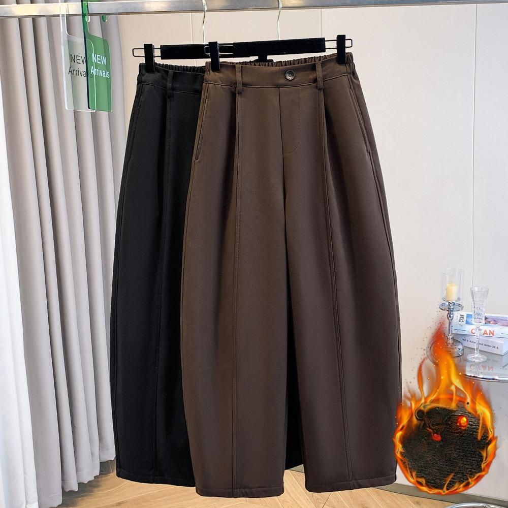 DIMANAF 2025 Autumn Winter Women Plus Size Pants Bottoms Thick Flocking Casual Lady Long Pants Oversized Loose
