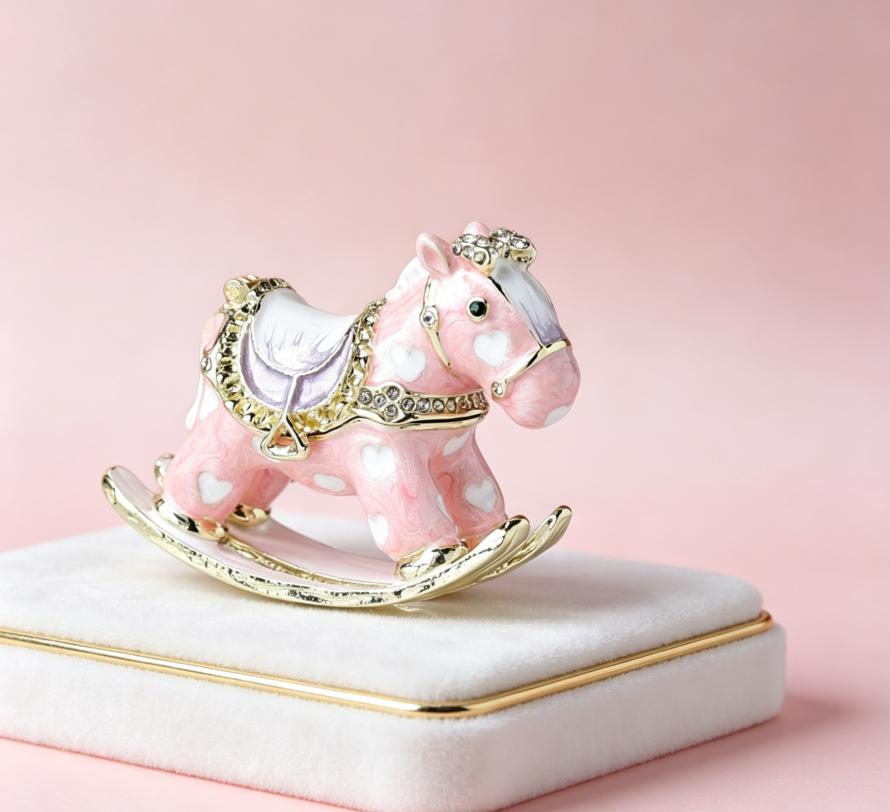 Colorful Rocking Horse Jewelry Box Enamel Crystal Trinket Box Decorative Gift Ornament