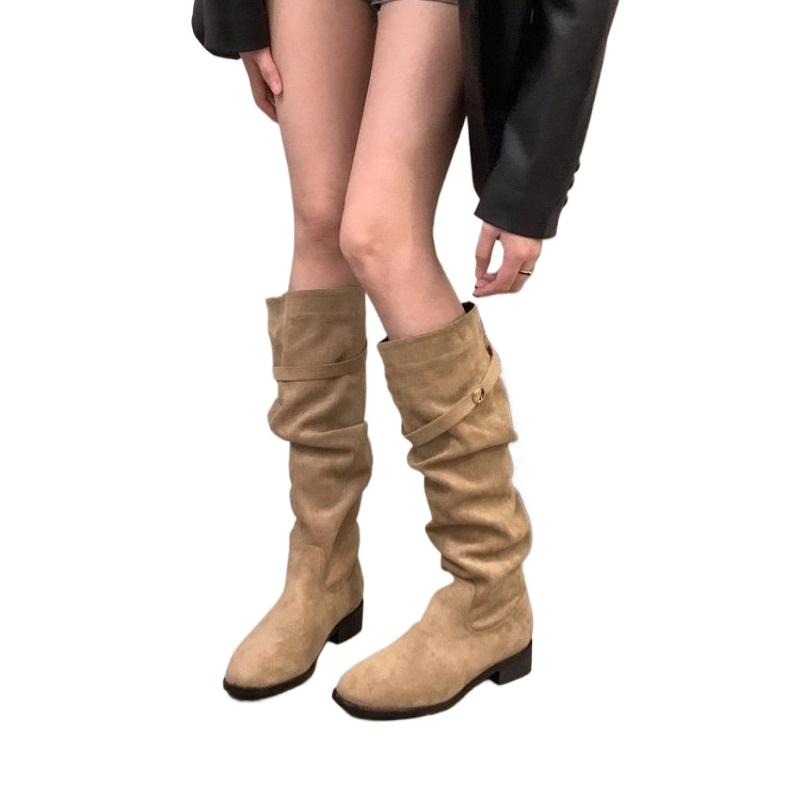 Fashion New Style Solid Color Comfortable Fashion Knee-high Fashion Boots Round Head Square Heels Increase Large Size Winter High Boots