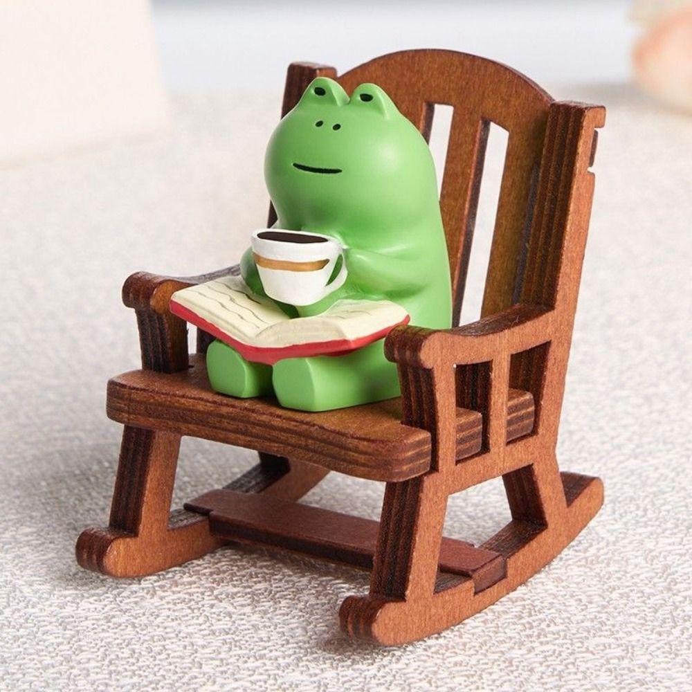 2PCs/set Cute Reading Frog Miniatures Mini Small Chair Ornaments Photo Props