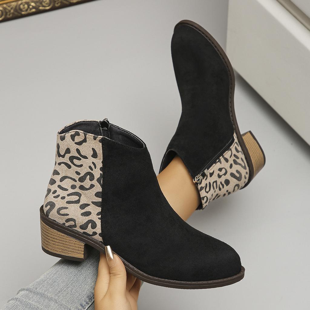 Autumn new plus-size round toe low-heeled thick-heeled boots European and American suede side zipper boots