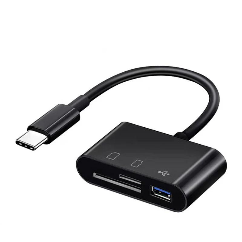 

3-в-1 Устройство для чтения карт Type-C SD TF Micro SD Smart Memory Cardreader Для IOS Android Серии OTG Записывающее устройство Compact Flash without TF Card чёрный