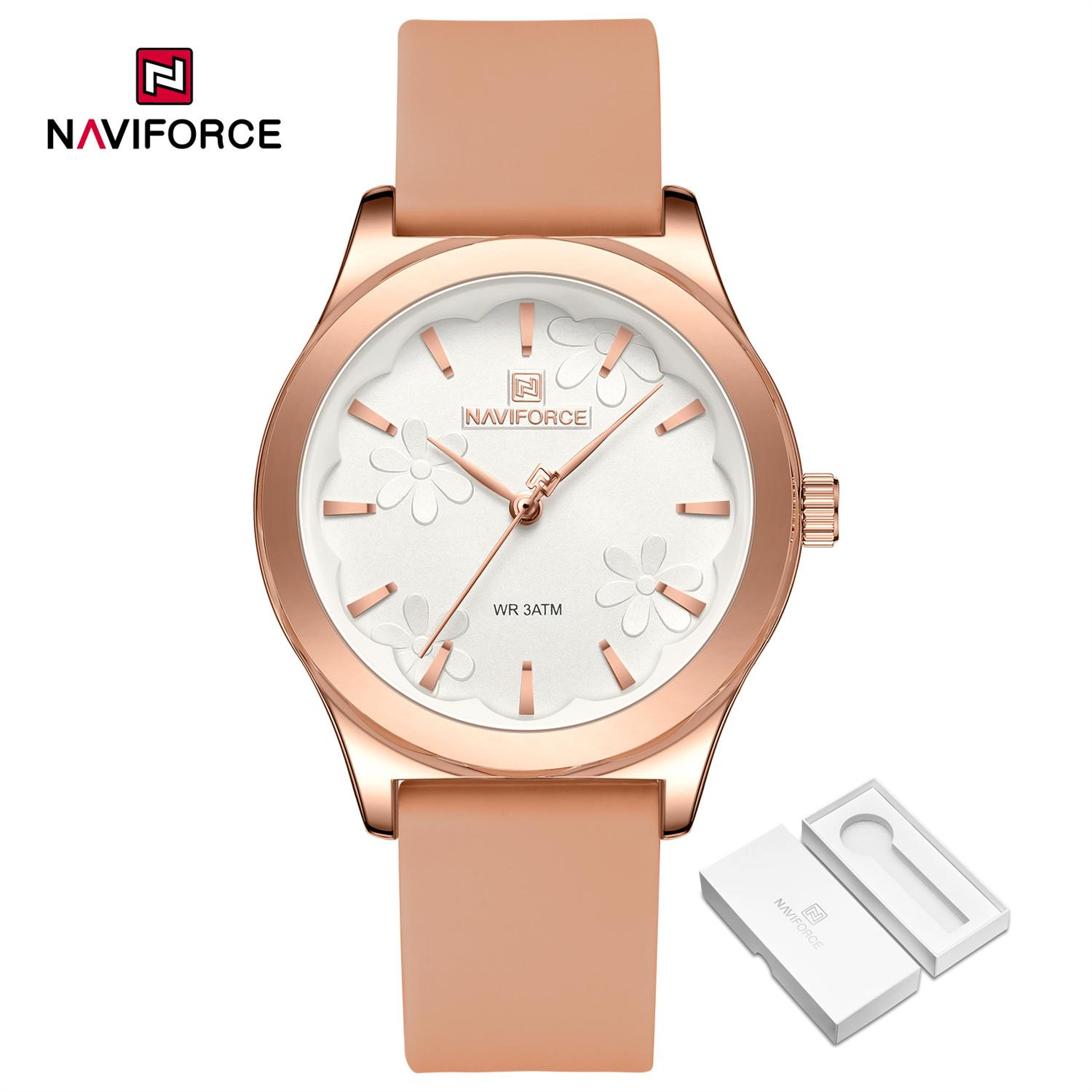 

NAVIFORCE Women Watch Fashion Casual Watches Waterproof Elegant Girls Original Quartz Rubber Watch NF5051 рожевий колір золота/білий