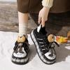 Women's fashion cartoon bear lightweight soft sole winter warm fur one snow boots velvet lined non-slip casual sports cotton boots board shoes