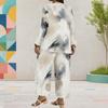 Women Plus Size Printed Round Neck Long Sleeve Layered Top Wide Leg Cropped Pants Two Piece Set