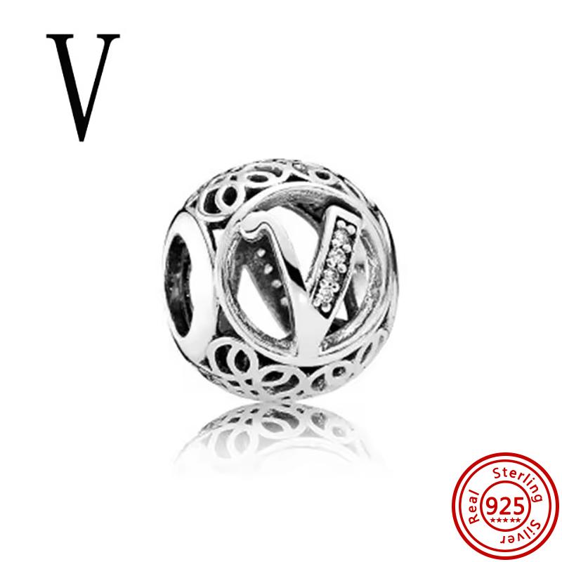 925 Massivkupfer Unendlichkeitssymbol Hohl Rund A-Z 26 Alphabetbuchstaben Glänzende Zirkonia-Perlen Passend für Original Pantaro Charms Armband