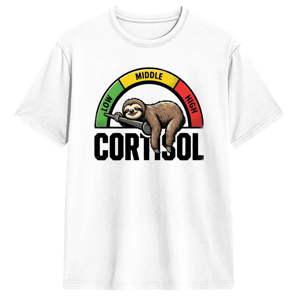 Sloth Low Cortisol Level Meme TShirt Summer Popular T Shirts Unisex Cotton Crewneck Plus Size Tees Short Sleeves Funny Tops