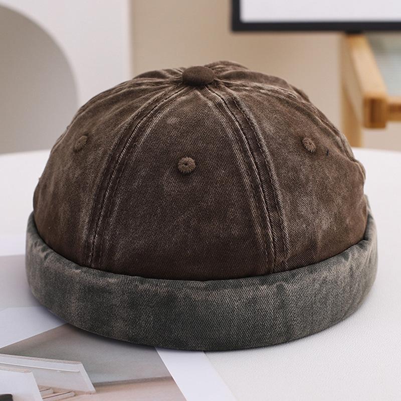 1Pc Washed Docker Beanie Brimless Cap Hat Without Visor Solid Color Retro Vintage Street Style Spring Autumn Outdoor Gorras