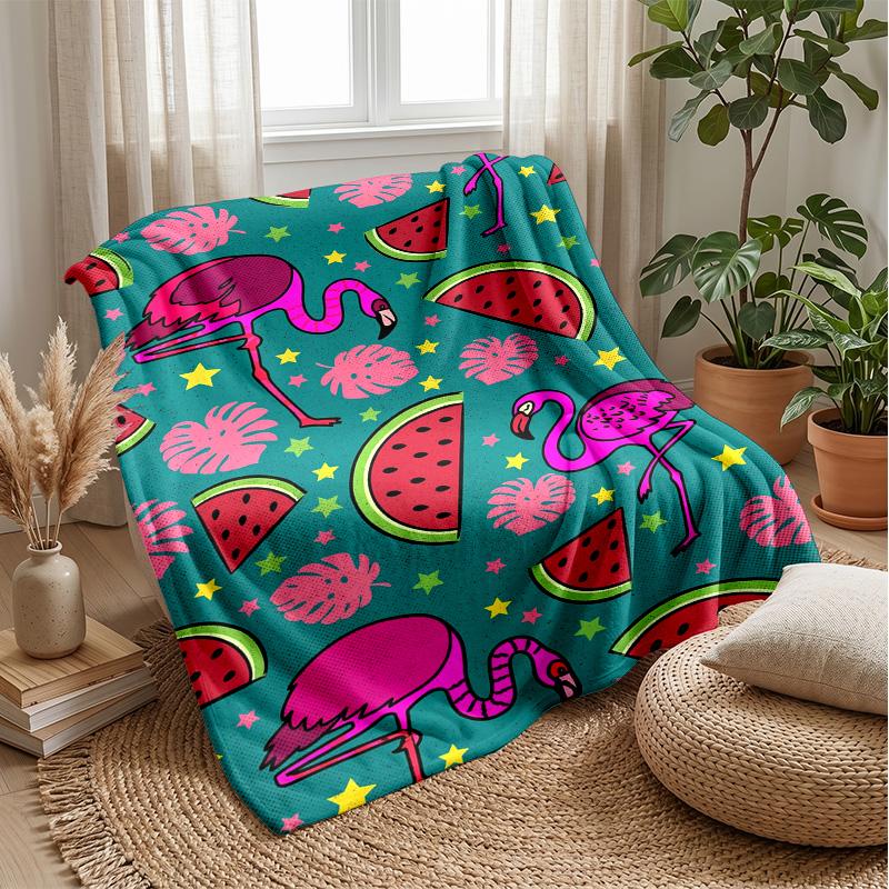 Flamingo Watermelon Paradise Theme blanket Lightweight Warm Flannel Blanket Decorative Throw Blanket for Home Decoration