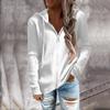 Solid Zip Up Hoodie, Casual Long Sleeve Drawstring Hoodie Sweatshirt, Women's Clothing