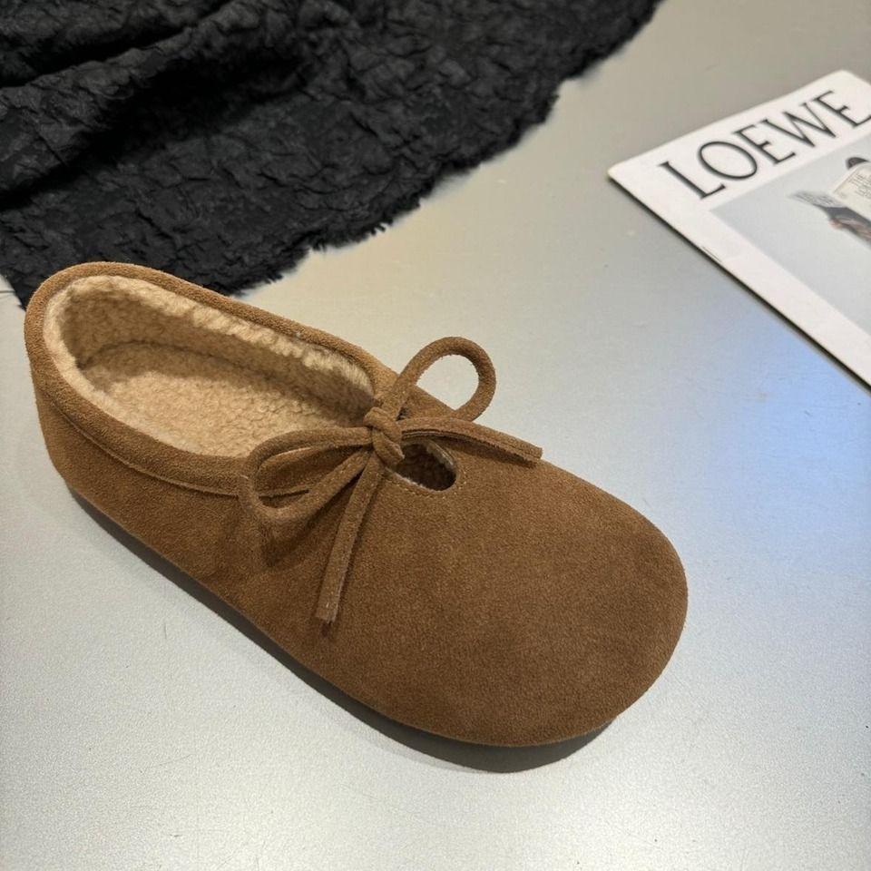 

2025 ретро Мори теплые литературные женские универсальные ленивые туфли бант педаль Doudou туфли большой размер женская обувь 40 малиновый