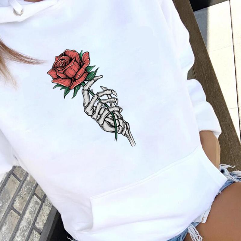 Skeleton Hand ROSE Hoodies Loved Halloween Hoody Rtistic Rose COLORED Jumper Women Fashion Casual Grunge Aesthetic Cotton Tops