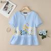 ZANZEA Women Casual V-Neck Short Sleeve Floral Print Blouse