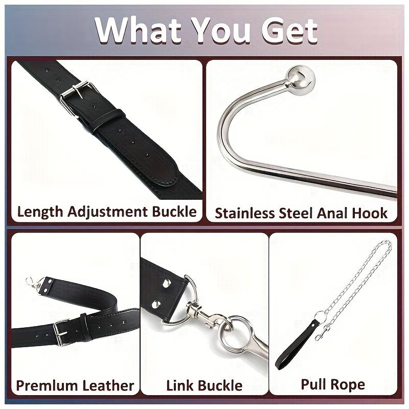 SM Sex Toy Hand Sex Toy with Traction Chain Black Faux Leather Body Restraint Tool Handcuffs and Collar Anal Metal Hook Prop