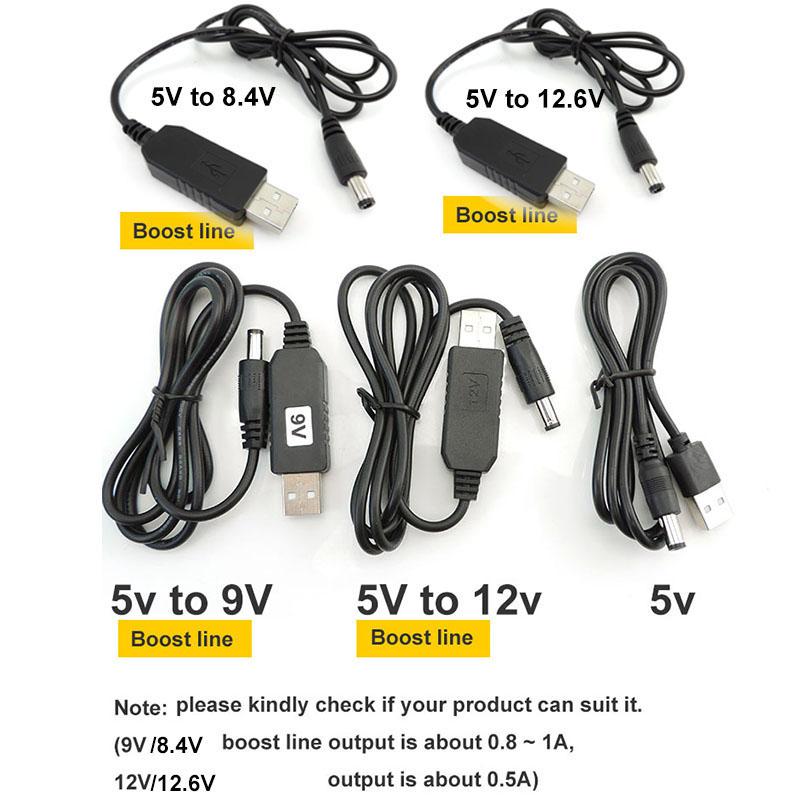 USB boost strømkabel DC 5V til 9V 8.4V 12V 12.6V 8pin hann 3.5mm 4.0x1.7mm jack Step UP Modul Konverter kontakt Adapter plugg