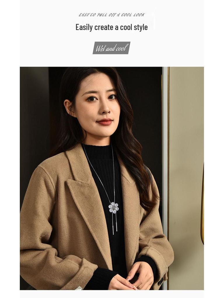 Versatile Crystal Flower Sweater Necklace - Japanese & Korean Fashion Jewelry Pendant