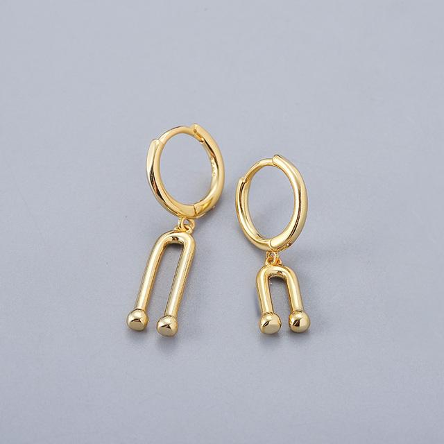 ANENJERY Asymmetric U Shape Hoop Earrings For Women Simple Exquisite Ear Buckle Jewelry Gifts