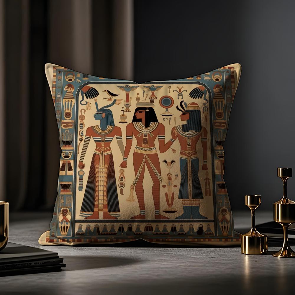 Egypt Pharaoh Cushion Cover Anti-dustmite Pillowcase Invisible Zipper Silky Short Plush Sofa Cushion Cover