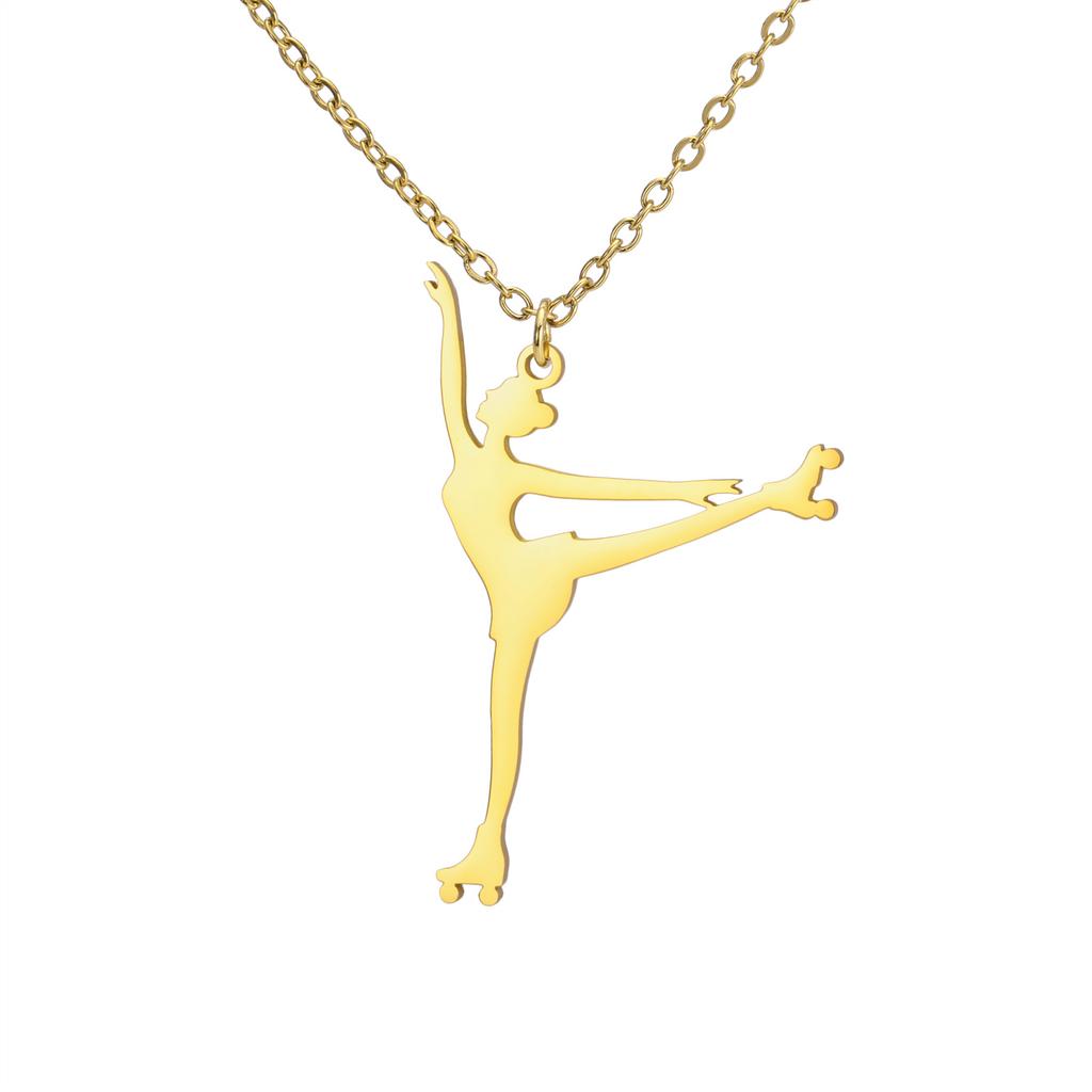 Minimalist Titanium Steel Cut Inline Skating Action Pendant Necklace
